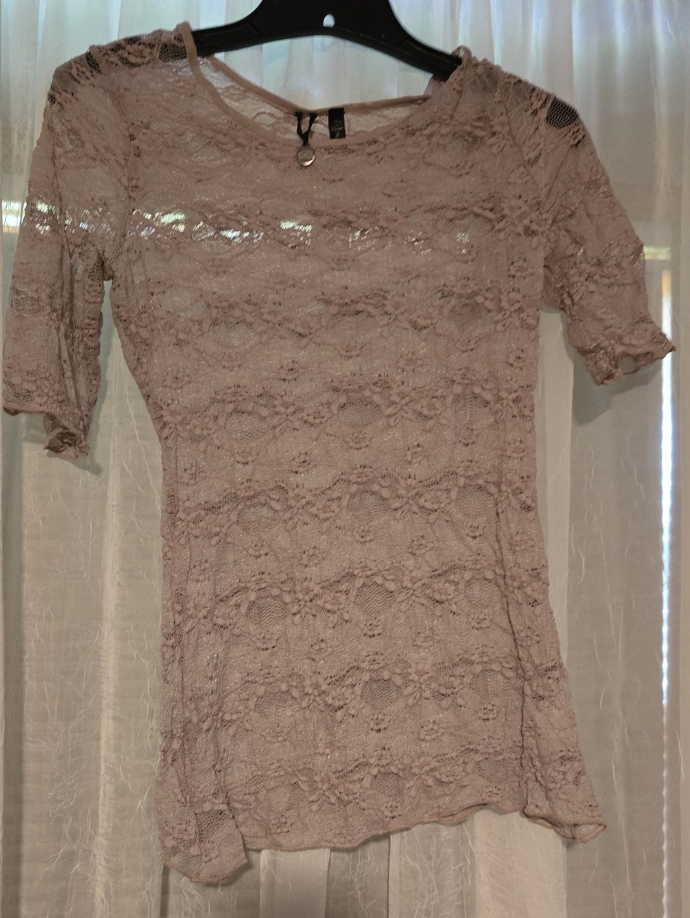 BKE Lace Long Sleeve Dress Top - Blush Pink
